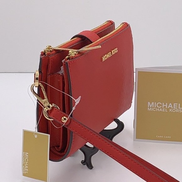 Michael Kors Large Double Zip Wristlet Leather Flame Color - Picture 11 of 16